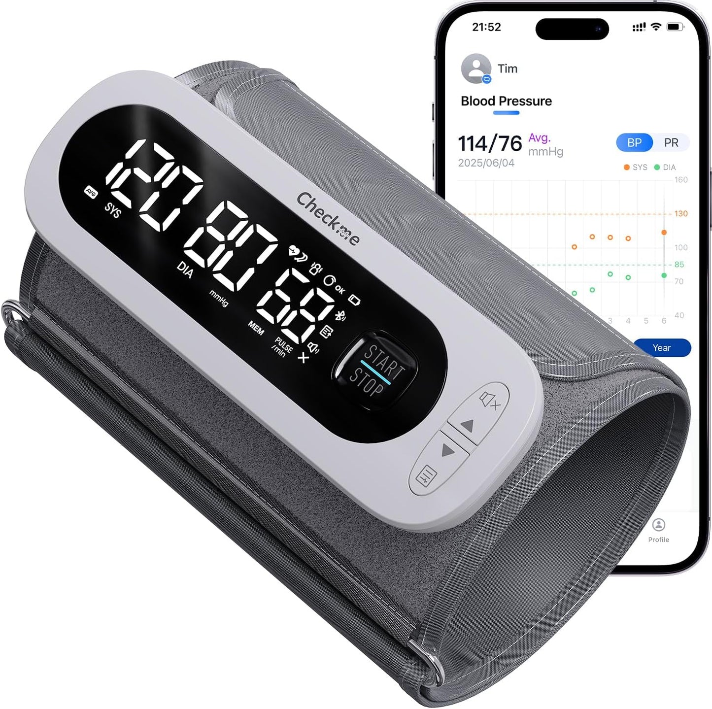Checkme Rechargeable Blood Pressure Monitor, Large Screen BP Machine