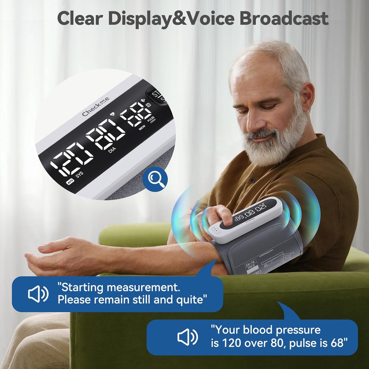 Checkme Rechargeable Blood Pressure Monitor, Large Screen BP Machine