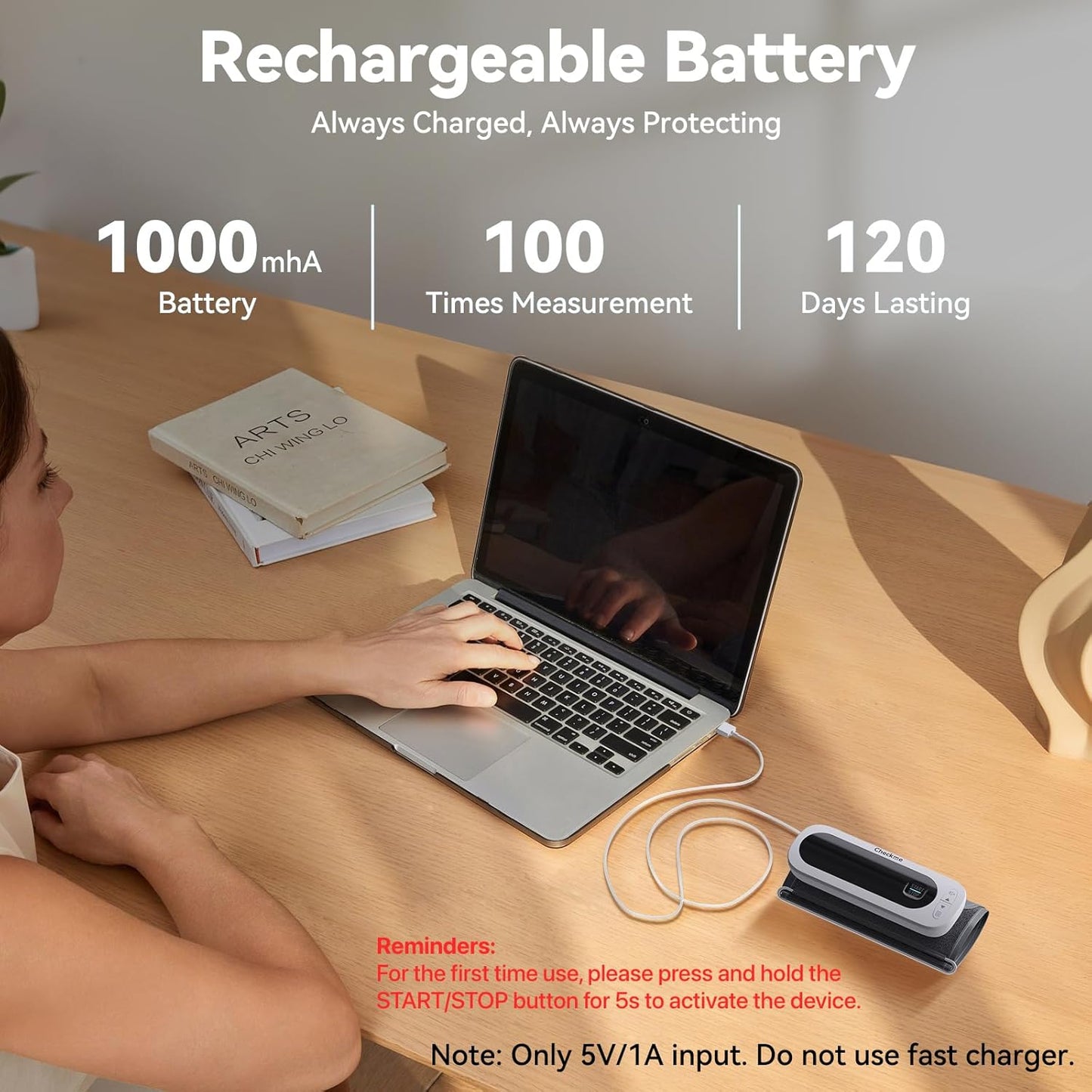 Checkme Rechargeable Blood Pressure Monitor, Large Screen BP Machine