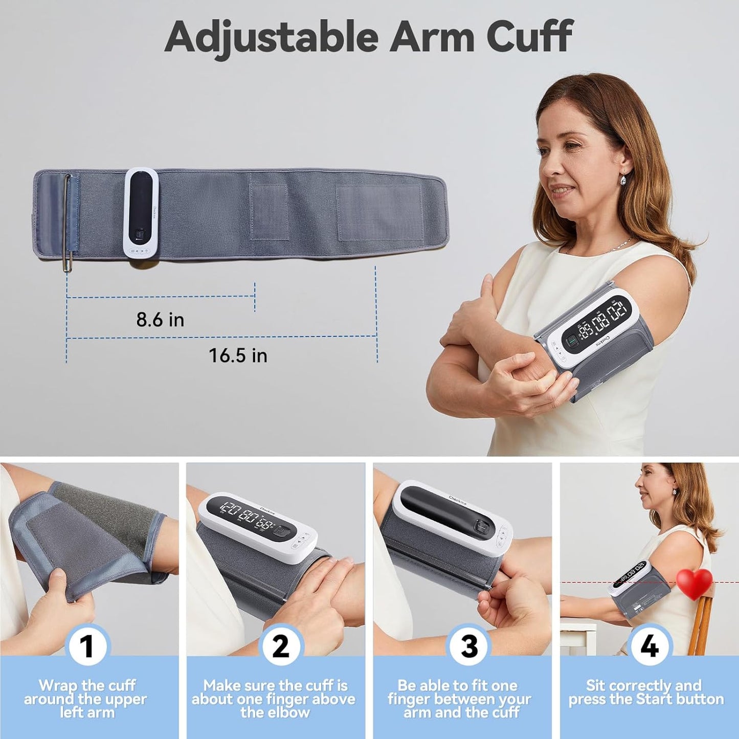 Checkme Rechargeable Blood Pressure Monitor, Large Screen BP Machine