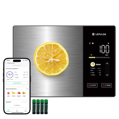 Lepulse Food Scale with Nutritional Calculator, Smart Digital Kitchen Scale for Weight Loss, App with 23 Nutrients Tracking, Calorie, Fat, Carbs, Premium Stainless Steel, 11lb