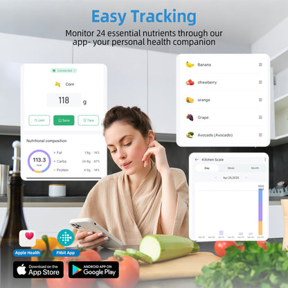 Lepulse Food Scale with Nutritional Calculator, Smart Digital Kitchen Scale for Weight Loss, App with 23 Nutrients Tracking, Calorie, Fat, Carbs, Premium Stainless Steel, 11lb