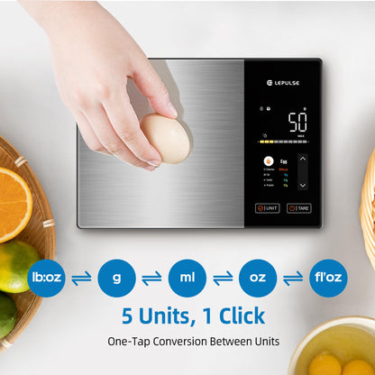 Lepulse Food Scale with Nutritional Calculator, Smart Digital Kitchen Scale for Weight Loss, App with 23 Nutrients Tracking, Calorie, Fat, Carbs, Premium Stainless Steel, 11lb